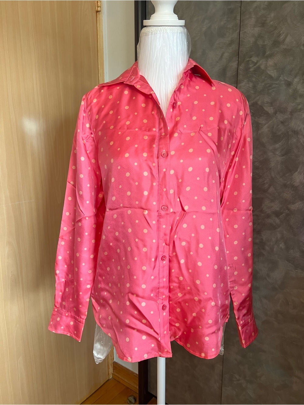 Jones New York Signature Pink Polka Dot Silk Top